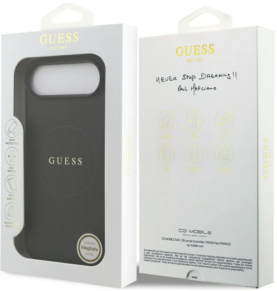 Guess Grained Ring MagSafe - dėklas skirtas Apple iPhone Air juodas