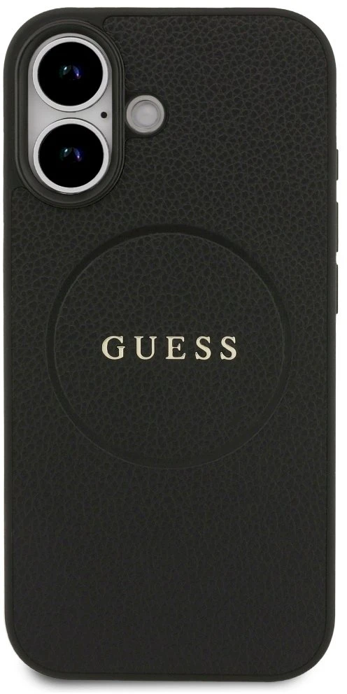 Guess Grained Ring MagSafe dėklas Apple iPhone 17 juodos spalvos