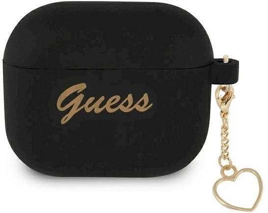 Guess dėklas Airpods 3 GUA3LSCHSK juodam silikoniniam širdies žavesiui