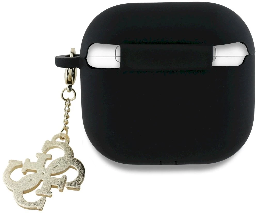 Guess GUA4LECG4K AirPods 4 dėklas juodos spalvos Silicone 4G Charm