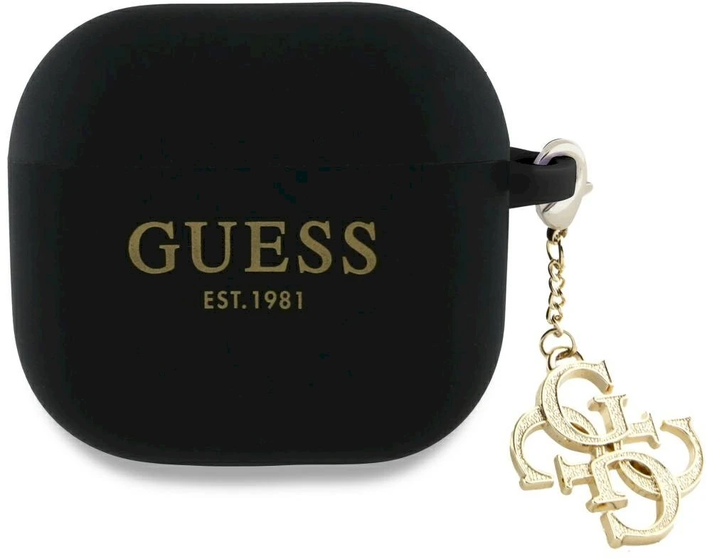 Guess GUA4LECG4K AirPods 4 dėklas juodos spalvos Silicone 4G Charm