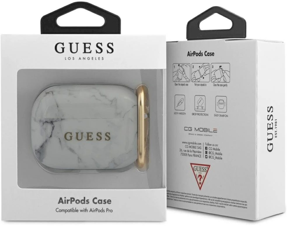 Apple AirPods Pro Guess Marble Collection (GUACAPTPUMAWH) ausinių dėklas baltos spalvos