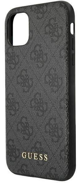 Guess GUHCN61G4GFGR Apple iPhone 11 6,1″ pilkas kietas dėklas 4G Metal Gold Logo