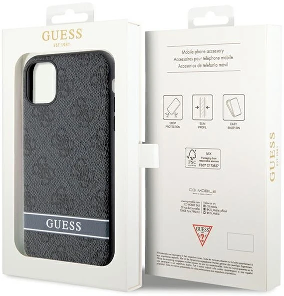 Guess GUHCN61P4SNK Apple iPhone 11 / Xr pilkas kietas dėklas 4G Stripe