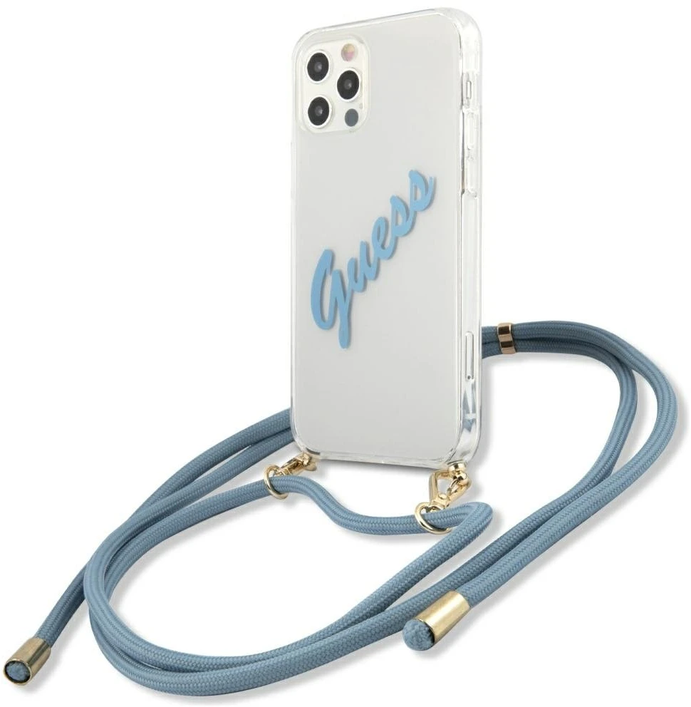 Guess GUHCP12LCRTVSBL Apple iPhone 12 Pro Max 6,7″ mėlynas kietas dėklas Script Vintage