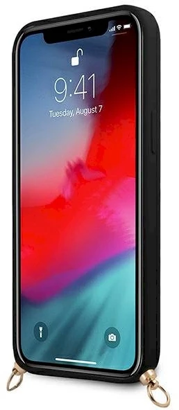 „Guess“ GUHCP12LLSC4GBK iPhone 12 Pro Max6,7" juodas/juodas kietas dėklas 4G auksinės grandinėlės kolekcija