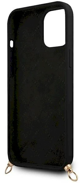 „Guess“ GUHCP12LLSC4GBK iPhone 12 Pro Max6,7" juodas/juodas kietas dėklas 4G auksinės grandinėlės kolekcija