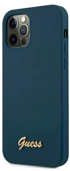 Guess GUHCP12LLSLMGBL iPhone 12 Pro Max 6,7″ mėlynas kietas dėklas Metal Logo Script