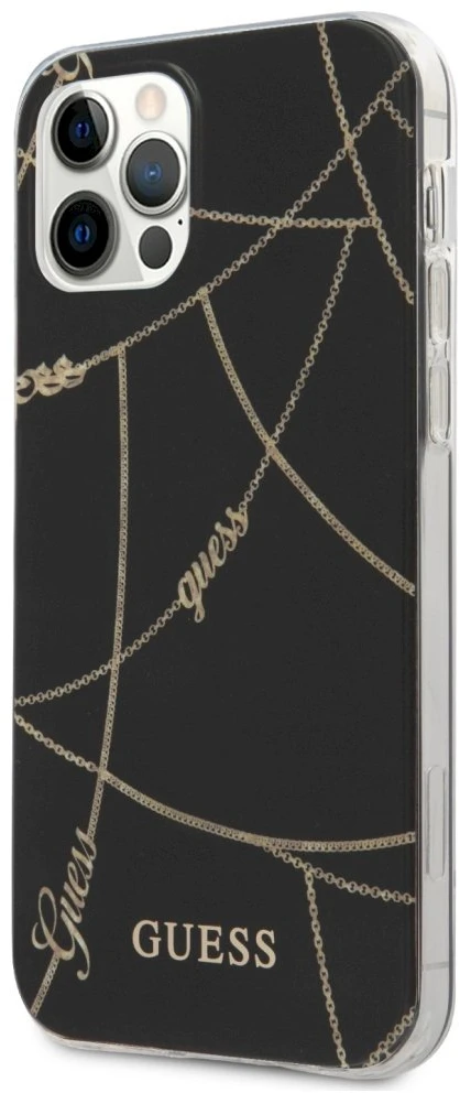Guess Gold Chain - dėklas skirtas Apple iPhone 12 Pro Max Juodas