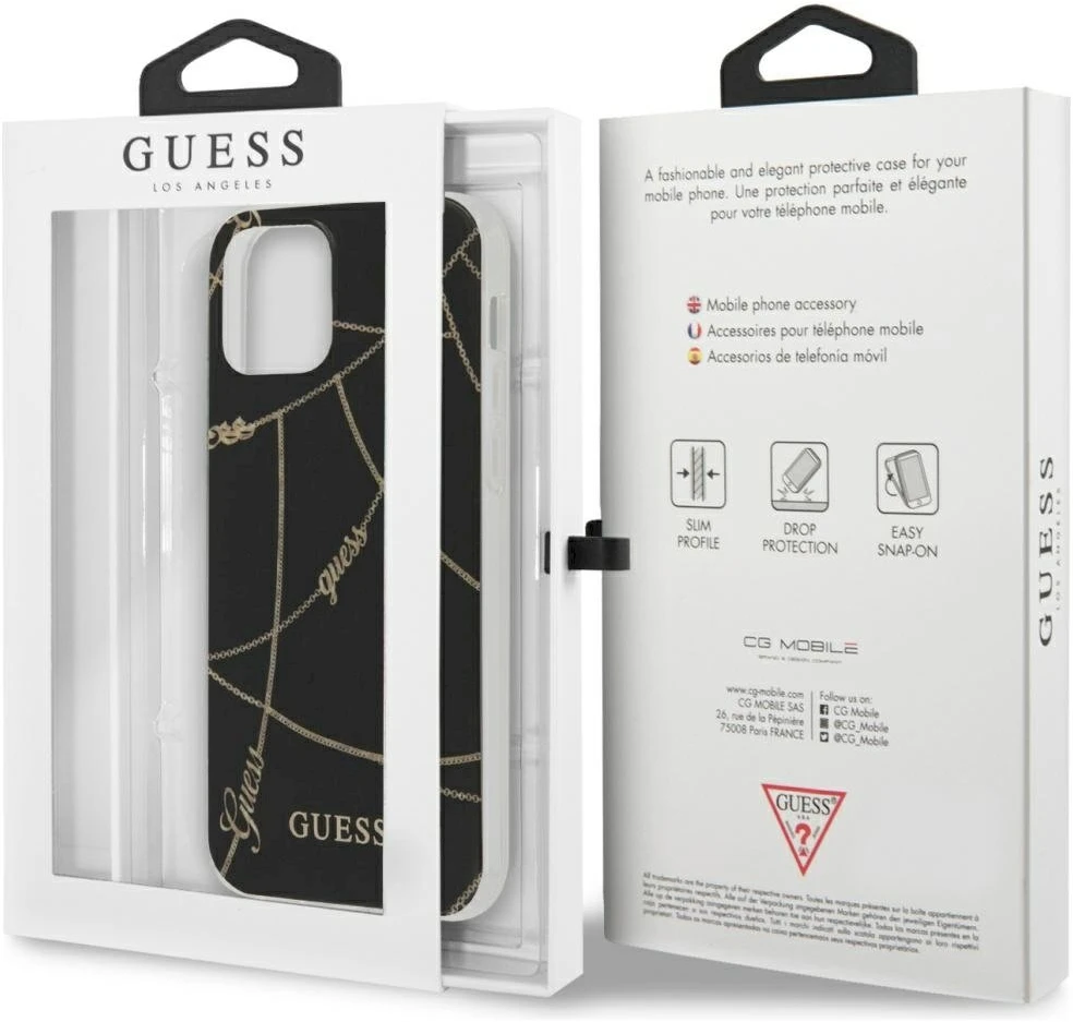 Guess Gold Chain - dėklas skirtas Apple iPhone 12 Pro Max Juodas