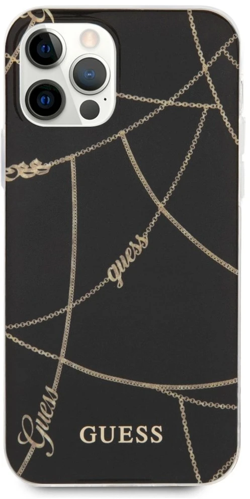 Guess Gold Chain - dėklas skirtas Apple iPhone 12 Pro Max Juodas