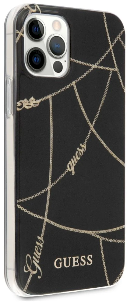Guess Gold Chain - dėklas skirtas Apple iPhone 12 Pro Max Juodas