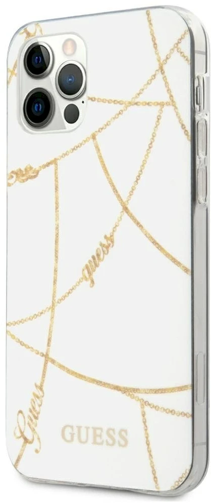 Guess GUHCP12LPCUCHWH Apple iPhone 12 Pro Max 6,7" dėklas telefonui baltos spalvos hardcase Gold Chain Collection