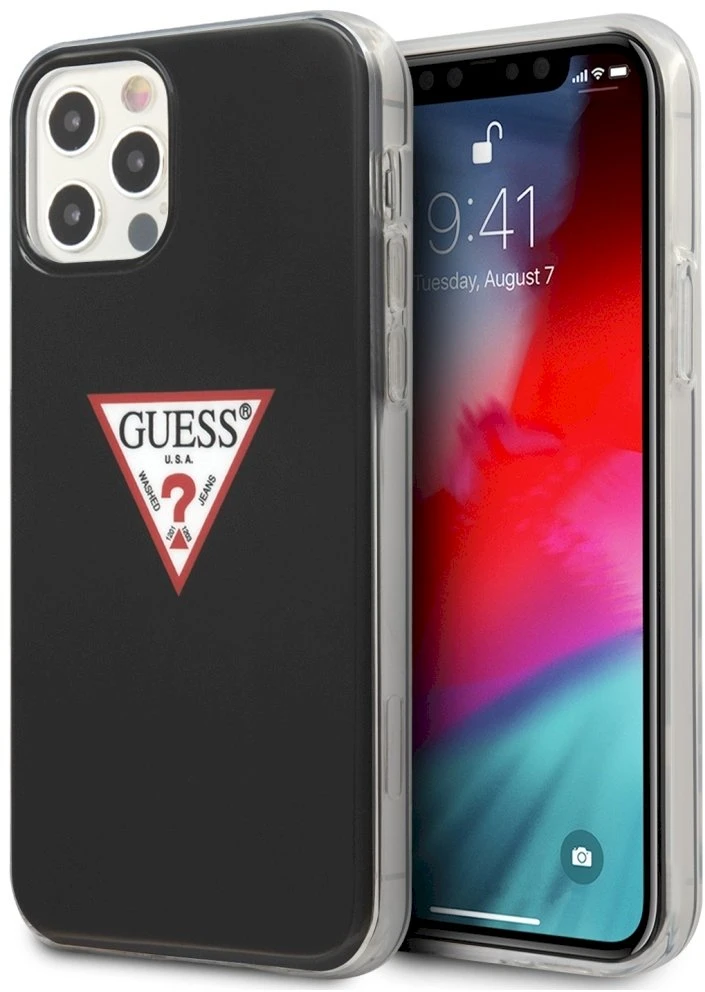 Guess GUHCP12MPCUCTLBK Apple iPhone 12/12 Pro 6,1″ juodos spalvos kietas dėklas Triangle Collection