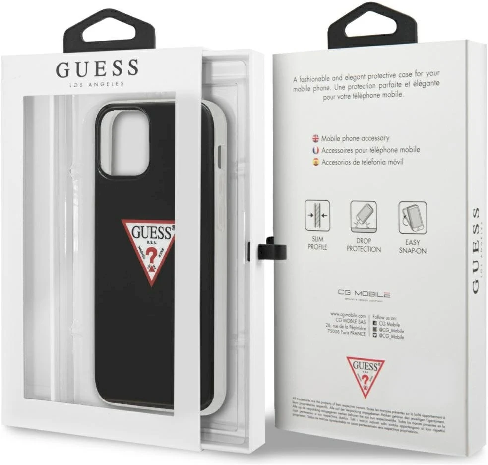 Guess GUHCP12MPCUCTLBK Apple iPhone 12/12 Pro 6,1″ juodos spalvos kietas dėklas Triangle Collection