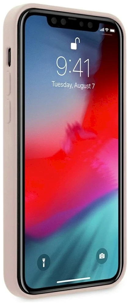 Apple iPhone 12 Mini Guess dėklas silikoninis Script Gold Logo (GUHCP12SLSLMGLP) light rožinės spalvos