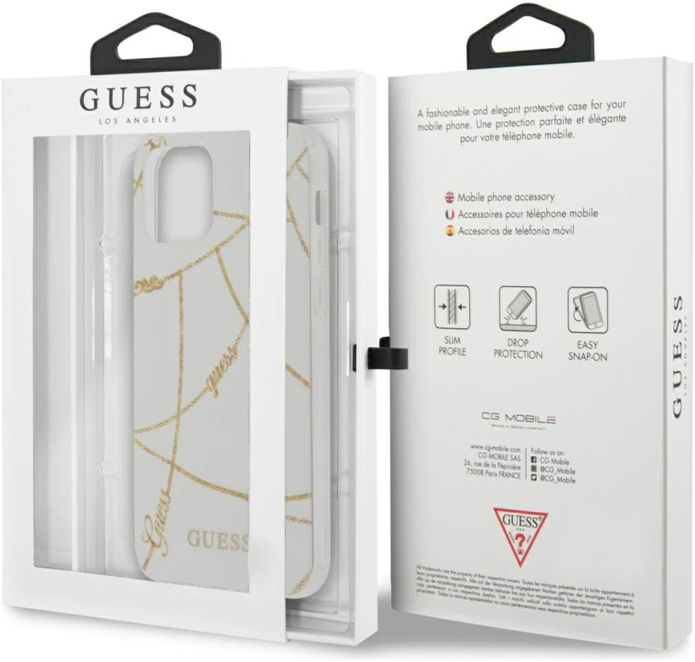 Dėklas GUESS GUHCP12SPCUCHWH HARD CASE GOLD CHAIN COLLECTION IPHONE 12 MINI Baltas