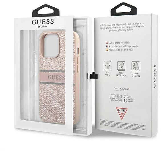 Dėklas GUHCP13L4GDPI Guess PU 4G Printed Stripe Case, skirtas iPhone 13 Pro, rožinis