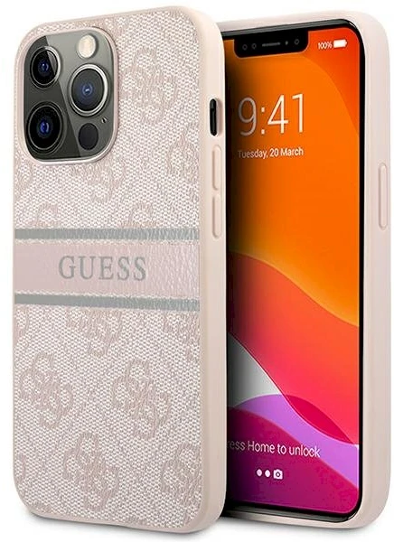 Dėklas GUHCP13L4GDPI Guess PU 4G Printed Stripe Case, skirtas iPhone 13 Pro, rožinis