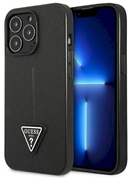 Dėklas Guess GUHCP13LPSATLK iPhone 13 Pro / 13 6,1" juodas/juodas kietas SaffianoTriangle logotipas