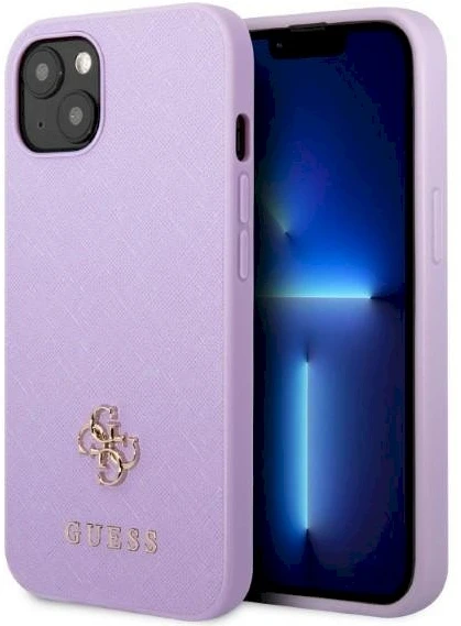 Guess GUHCP13SPS4MU Apple iPhone 13 mini 5,4″ violetinės spalvos kietas dėklas Saffiano 4G Small Metal Logo