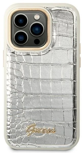 „Guess Croco Collection“ dėklas, skirtas iPhone 14 Pro 6.1" - sidabrinis