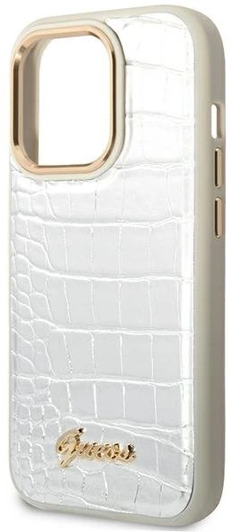 „Guess Croco Collection“ dėklas, skirtas iPhone 14 Pro 6.1" - sidabrinis
