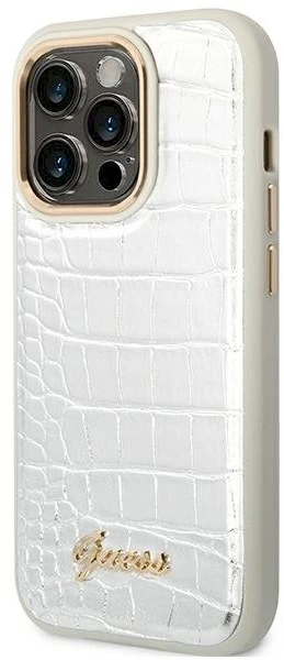 „Guess Croco Collection“ dėklas, skirtas iPhone 14 Pro 6.1" - sidabrinis
