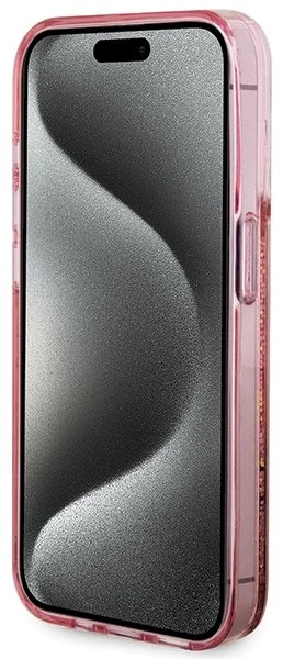 Apple iPhone 15 Pro Guess dėklas Liquid Glitter Gold Stripes (GUHCP15LLFCSEGP) rožinės spalvos