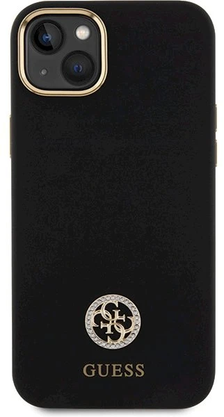 Guess GUHCP15M4DGPK Apple iPhone 15 Plus / 14 Plus 6.7″ juodos spalvos kietas dėklas Silicone Logo Strass 4G