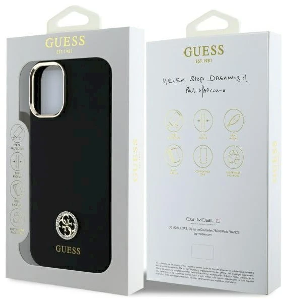 Guess GUHCP16SM4DGPK Apple iPhone 16 6.1″ juodos spalvos kietas dėklas Silicone Logo Strass 4G