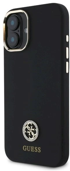 Guess GUHCP16SM4DGPK Apple iPhone 16 6.1″ juodos spalvos kietas dėklas Silicone Logo Strass 4G