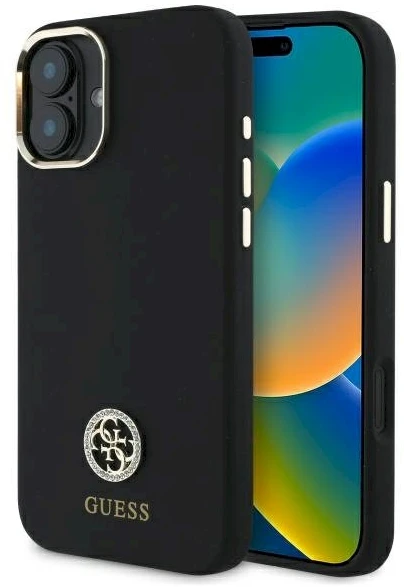 Guess GUHCP16SM4DGPK Apple iPhone 16 6.1″ juodos spalvos kietas dėklas Silicone Logo Strass 4G