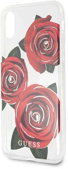 Guess Flower Desire Raudona Rose iPhone X dėklas – skaidrus