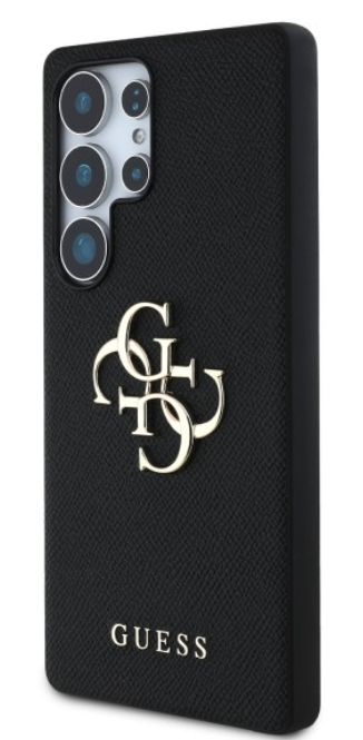 Guess Grained Big 4G Logo Small Classic Logo Samsung Galaxy S25 Ultra telefono dėklas, juodos spalvos