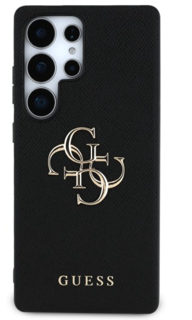 Guess Grained Big 4G Logo Small Classic Logo Samsung Galaxy S25 Ultra telefono dėklas, juodos spalvos