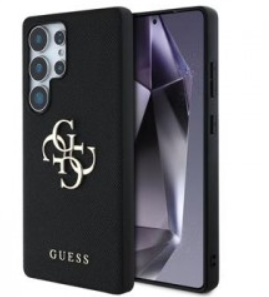 Guess Grained Big 4G Logo Small Classic Logo Samsung Galaxy S25 Ultra telefono dėklas, juodos spalvos