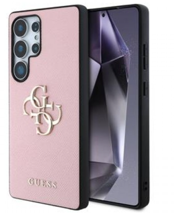 „Guess Grained Big 4G Logo Small Classic Logo“ – dėklas, skirtas „Samsung Galaxy S25 Ultra“, rausvas