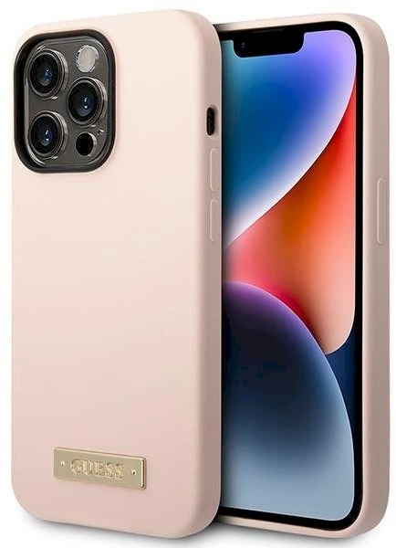 Guess GUHMP14LSBPLP iPhone 14 Pro 6,1" rožinis/rožinis kietas dėklas su silikoniniu logotipu ir MagSafe logotipu