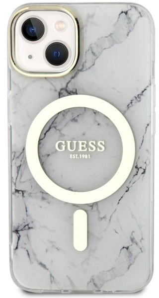 Apple iPhone 14 Guess dėklas Marble MagSafe (GUHMP14SPCUMAH) baltos spalvos