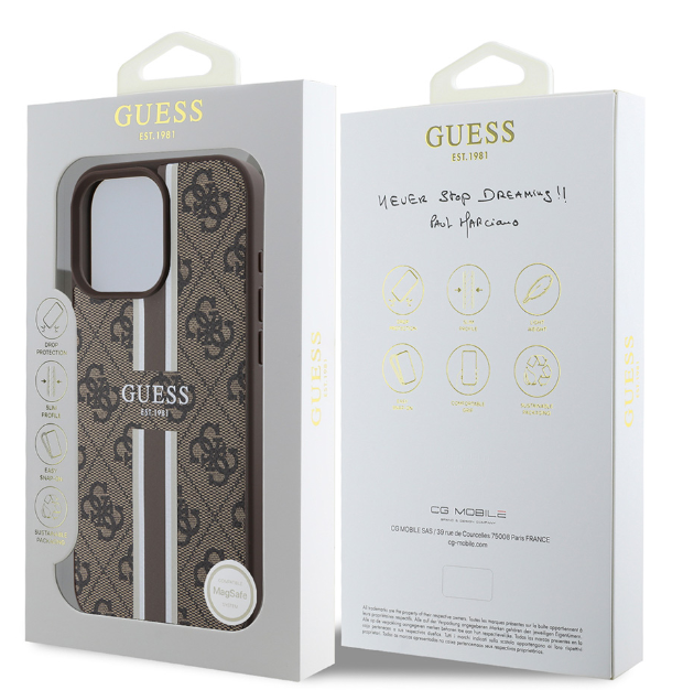 Guess 4G Printed Stripes MagSafe Apple iPhone 16 Pro Max - dėklas telefonui rudos spalvos