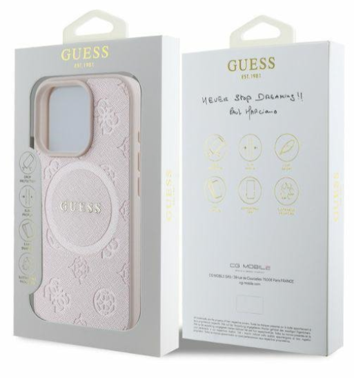 Guess Saffiano Peony Classic Logo MagSafe - dėklas skirtas Apple iPhone 16 Pro Max pink