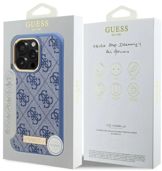 Guess 4G Logo Plate MagSafe Case Apple iPhone 16 Pro Max - dėklas telefonui mėlynos spalvos