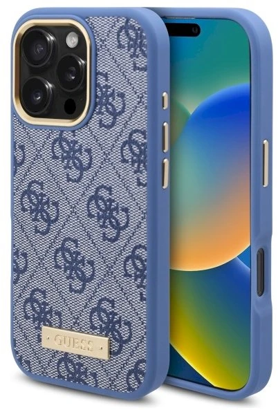Guess 4G Logo Plate MagSafe Case Apple iPhone 16 Pro Max - dėklas telefonui mėlynos spalvos