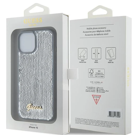 Dėklas GUESS GUHCP15LPSFDGSK IPHONE 15 PRO 6.1 "Juodas/Juodas HARDCASE SEQUIN SCRIPT METAL