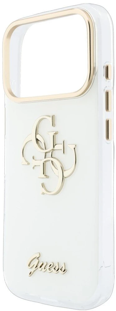 Dėklas Guess IML 4G Metalinis dangtelis su skriptu, skirtas iPhone 17 Pro Max / 18 Pro Max - Baltas