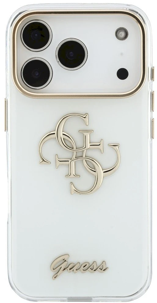 Dėklas Guess IML 4G Metalinis dangtelis su skriptu, skirtas iPhone 17 Pro Max / 18 Pro Max - Baltas