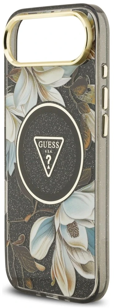 „Guess IML“ blizgučių ir gėlių trikampio formos „MagSafe“ dėklas, skirtas „iPhone Air“ – juodas