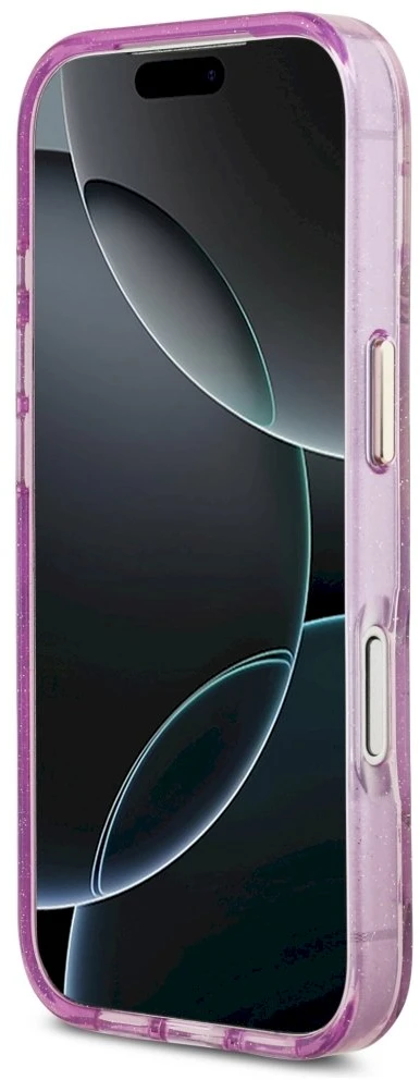 Dėklas Guess IML Glitter Flowers Triangle MagSafe Case for iPhone 17 Pro / 18 Pro - Violetinė
