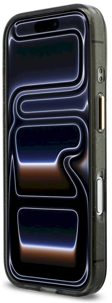 Guess IML Glitter Script Strap MagSafe dėklas skirtas iPhone 17 Pro Juodas